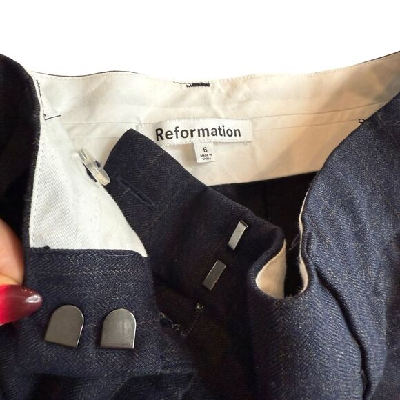 Reformation Size 6 Wide Leg Trouser Pants Charcoal Black Pinstripe Academia Work - Picture 4 of 9